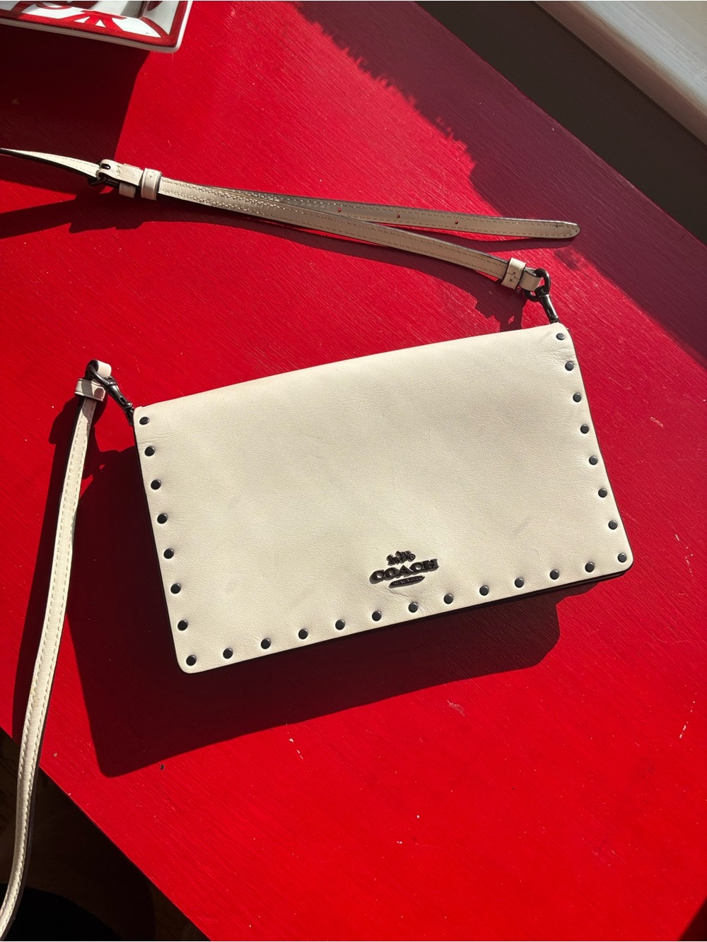Coach Hayden Foldover Crossbody Purse Chalk Leather with rivets studs 29675